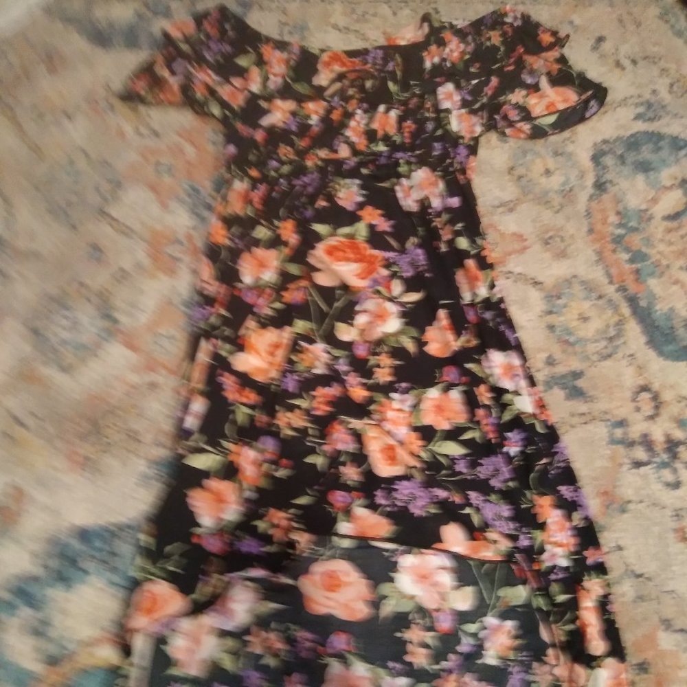 Floral Navy Off The Shoulders Dress